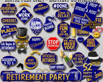 Navy Blue and Gold Retirement Photo Booth Props (Digital Download)