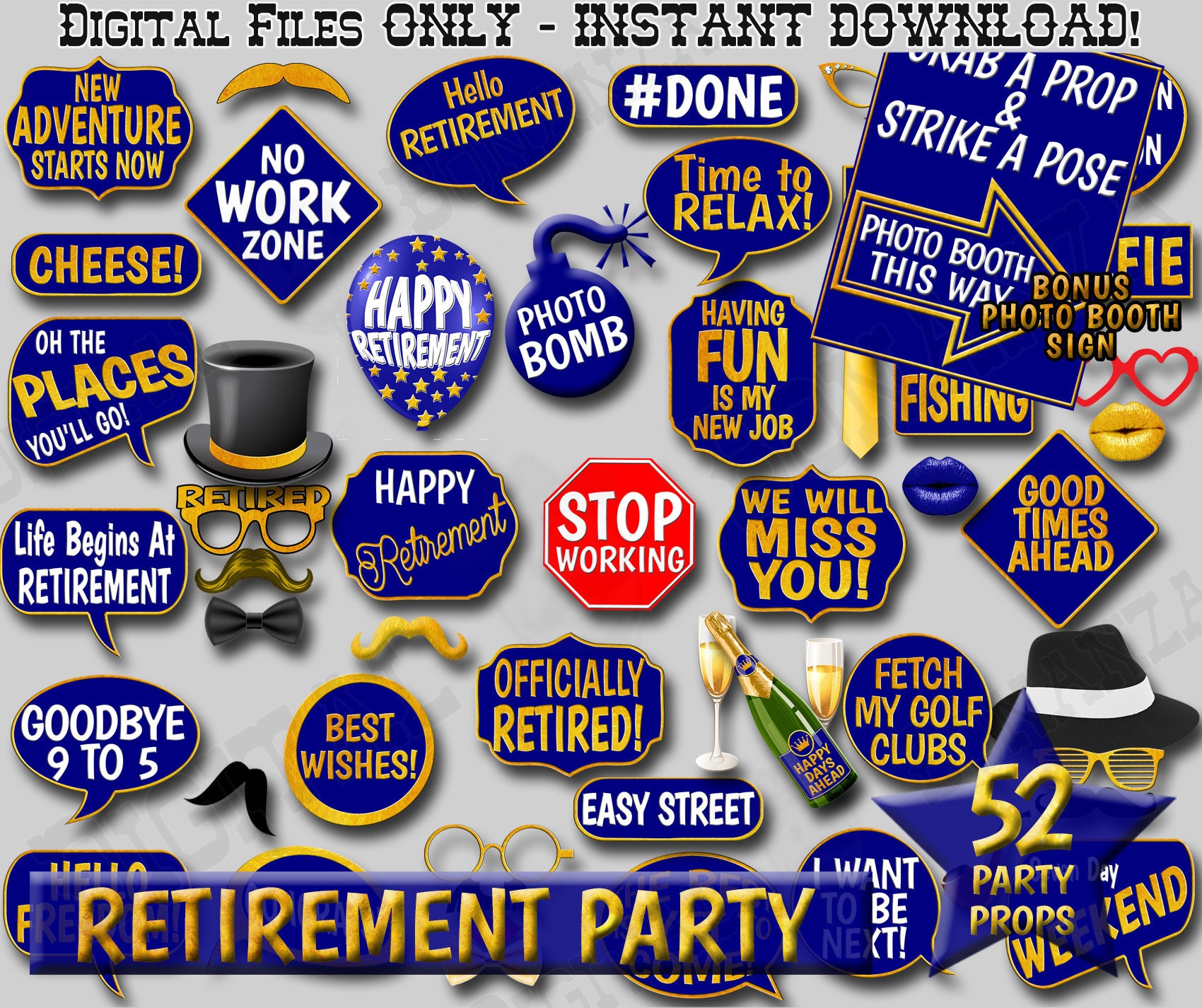 Retirement Party Props Navy Blue And Gold Retirement Photo Etsy