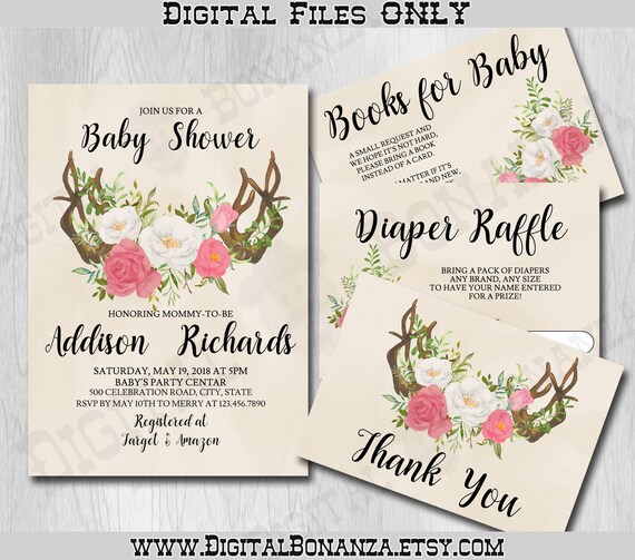 Baby Shower Invitation, Baby Girl Shower, Pink Watercolor Flowers, Oh Dear, A Baby is Here, DIGITAL FILE ONLY Il_570xn