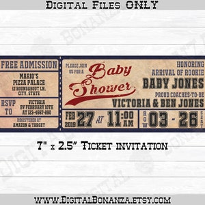 Baseball Baby Shower Invitations, Vintage Baseball Ticket Invitation, Vintage Baby Shower, Digital Files Only Print It Yourself image 1