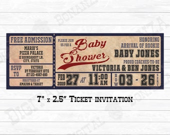 Vintage Baseball Ticket Baby Shower Invitation (Digital Files)