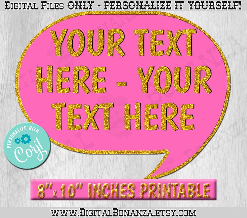Editable Photo Booth Props Add Your Text Custom Speech Bubble Etsy