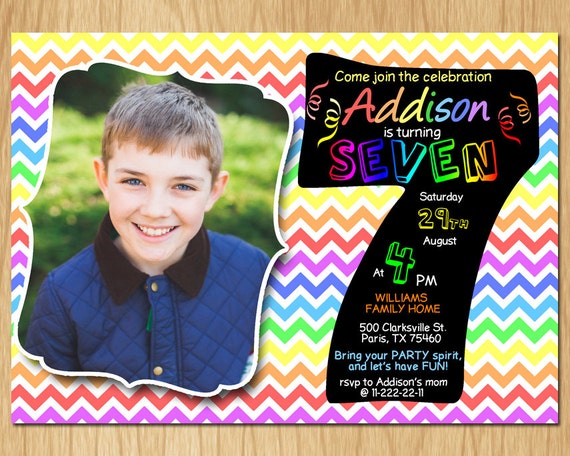 7th Birthday Invitation Card Design