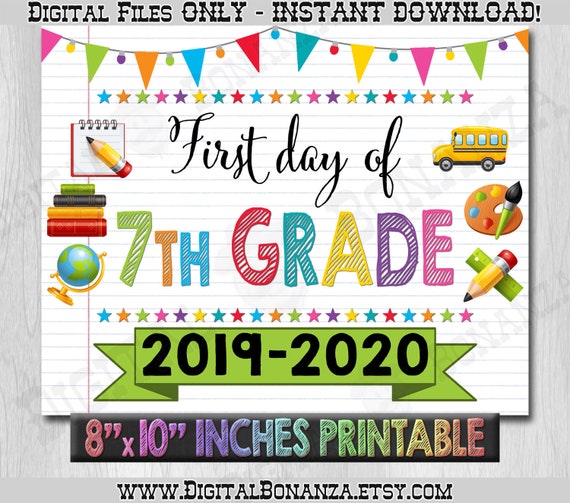 First Day of Seventh Grade Sign, First Day of School Color Notebook