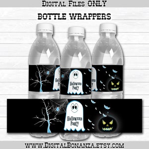 Halloween Party Water Bottle Labels, Ghost Bottle Wrapper, Instant Download PDF Digital File Only image 1