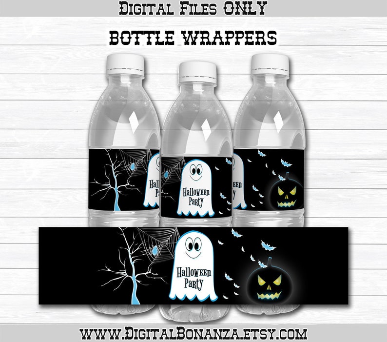 Halloween Party Water Bottle Labels, Ghost Bottle Wrapper, Instant Download PDF Digital File Only image 1