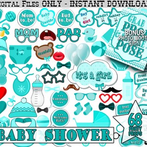 Baby Shower Photo Booth Props. Turquoise Baby Shower. 68 Photobooth Props.
