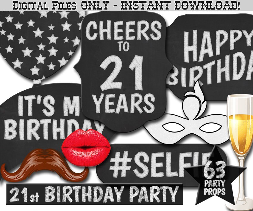 21st Birthday Party Printable Photo Booth Props Chalk and | Etsy
