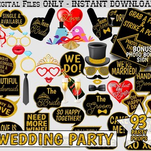 Wedding Photo Booth Props Wedding Decorations Black and Gold Photo Prop, Bridal Shower Party, Glitter Gold Photo Props Wedding, Download