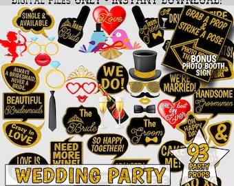 Wedding Photo Booth Props Wedding Decorations Black and Gold Photo Prop, Bridal Shower Party, Glitter Gold Photo Props Wedding, Download