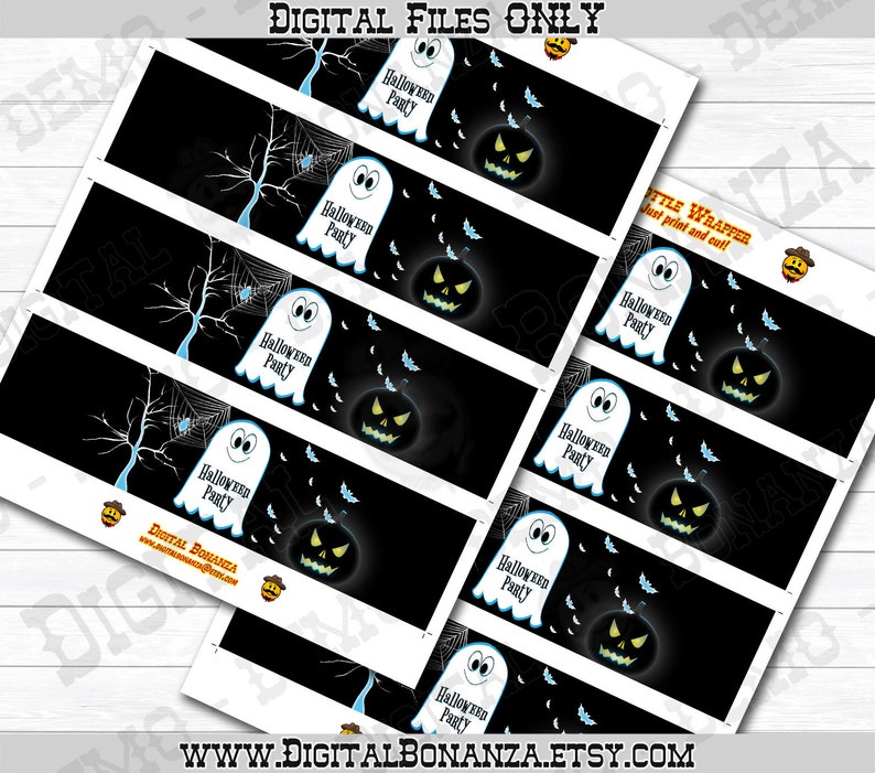 Halloween Party Water Bottle Labels, Ghost Bottle Wrapper, Instant Download PDF Digital File Only image 2