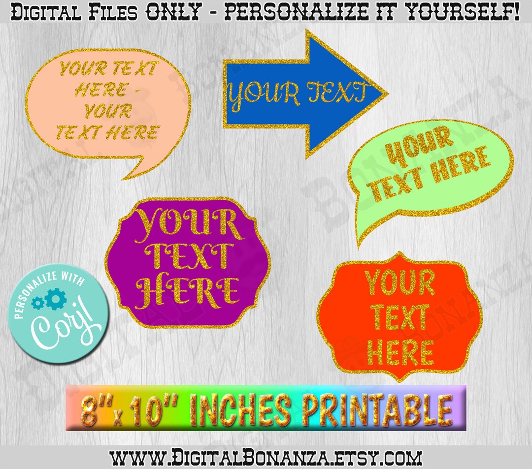 Editable Photo Booth Props Add Your Text. Gold Glitter and Any Color ...