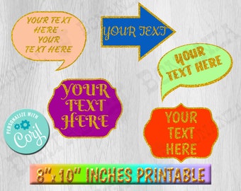 Editable Gold Glitter Photo Booth Props, Custom Speech Bubbles (Digital File)