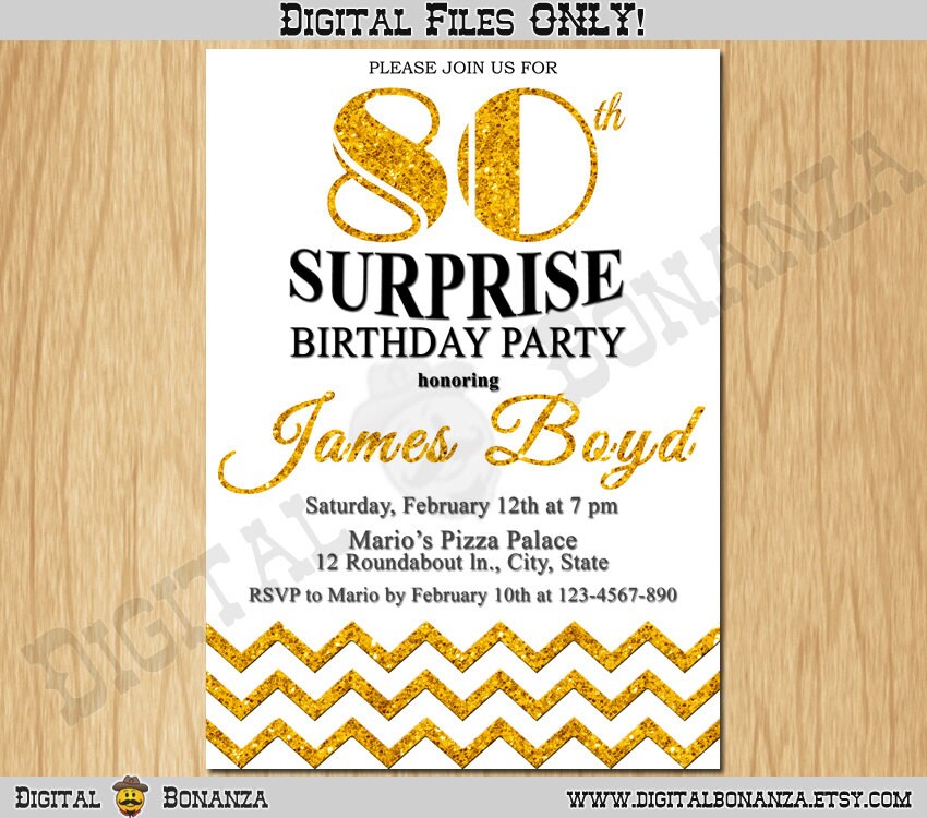 80th Birthday Invitation Gold Glitter Birthday Party Chevron | Etsy