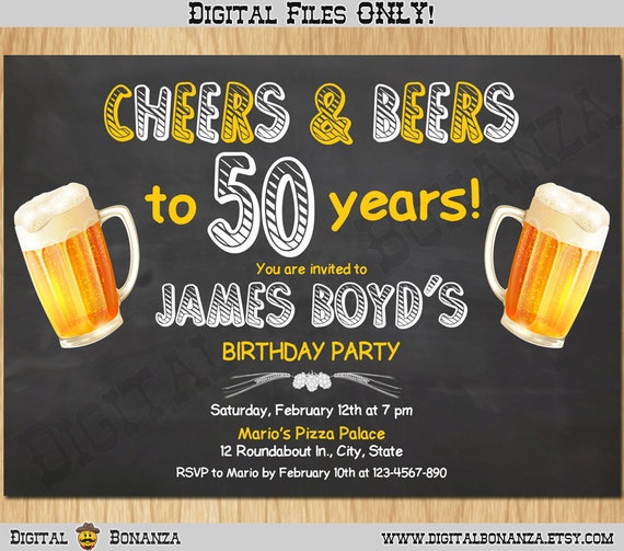 50th 60th 70th Any Age Birthday Invitation Cheers & Beers Invite Surprise Birthday Chalkboard Beer Party Printable Digital AB02-50 Il_570xn