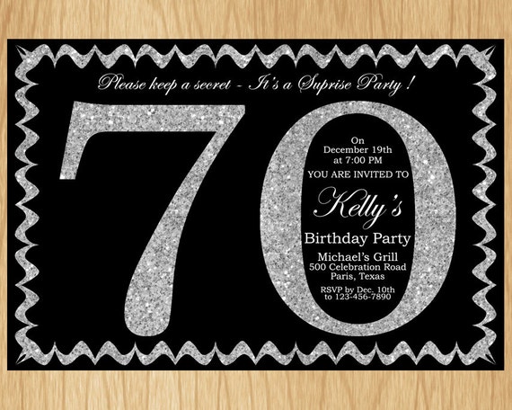70th Birthday Invitation Silver Glitter Birthday Party Invite Adult Elegant Surprise Birthday Printable Digital ABSG70 Il_570xn