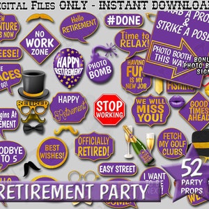Retirement Party Props, Purple And Gold Retirement Photo Booth Prop Printables, Retirement Photo Props, Decoration For Retirement Party