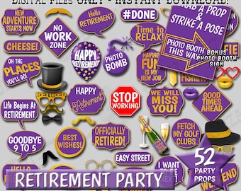 Purple and Gold Retirement Photo Booth Props (Digital Download)
