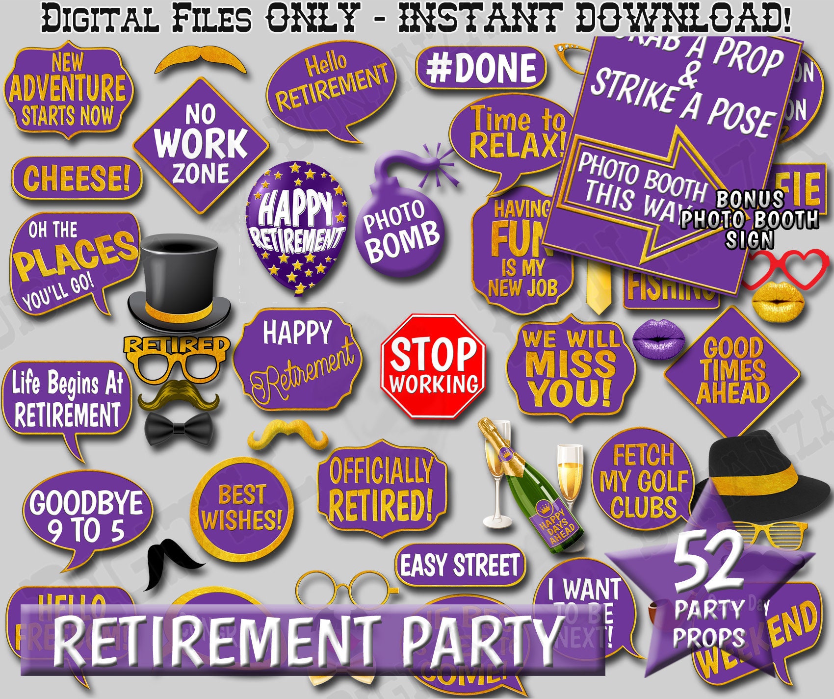 Retirement Party Props Purple and Gold Retirement Photo Booth Etsy