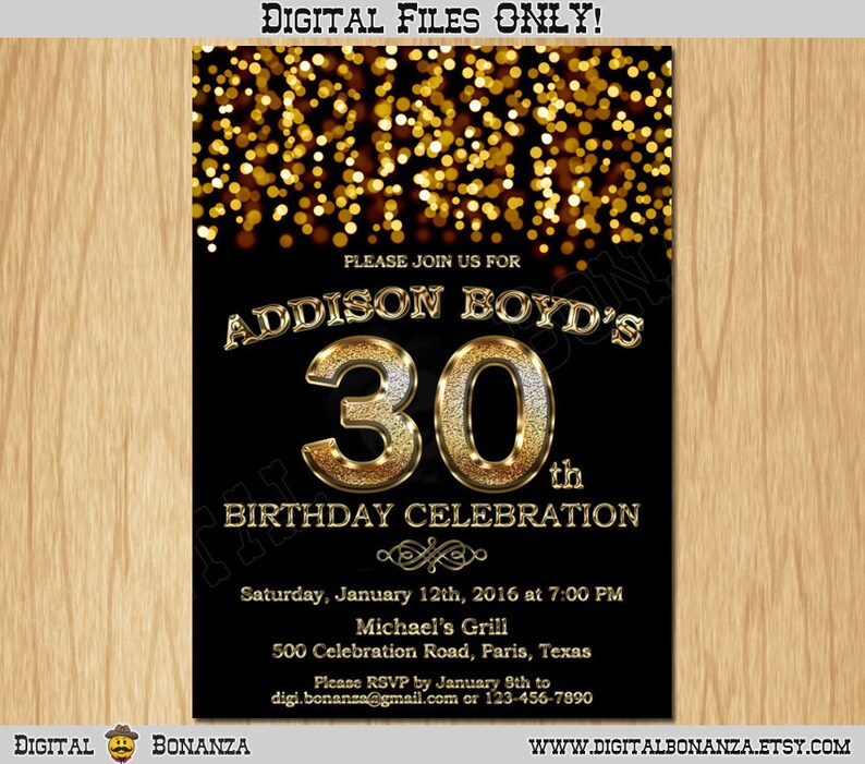 30th Birthday Invitation Gold Glitter Party Invitation Elegant - Etsy