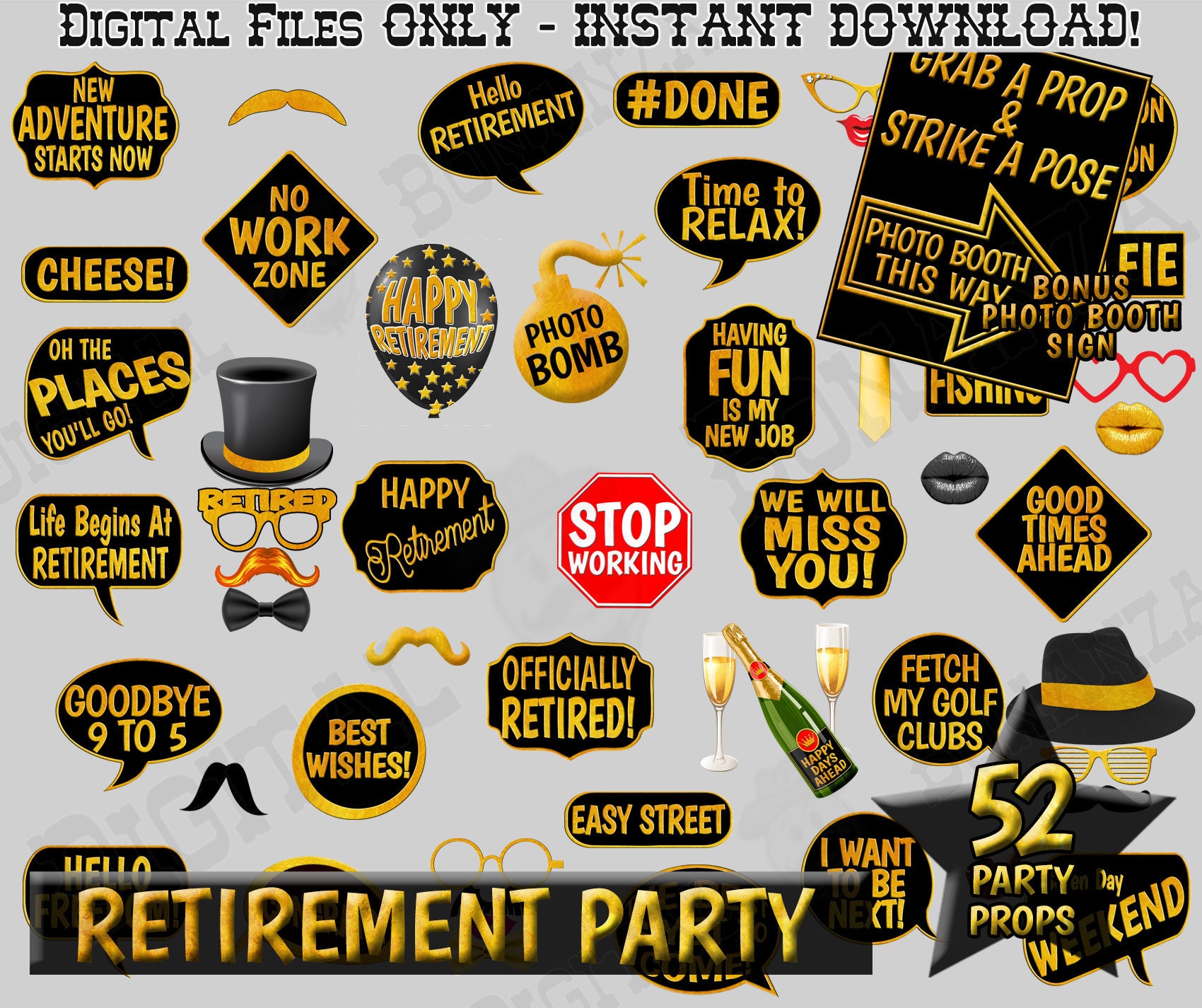 Retirement Party Props Black and Gold Retirement Photo Booth Etsy