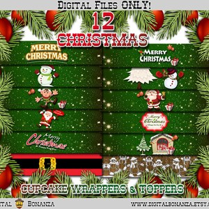 Christmas Cupcake Wrapper and Topper, Set of 12 Designs, Instant Download PDF digital File Only WBXmas image 2