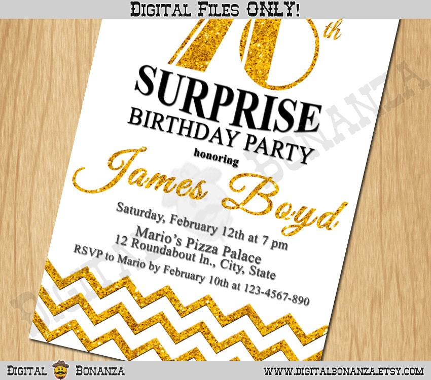 70th Birthday Invitation Gold Glitter Birthday Party Chevron | Etsy