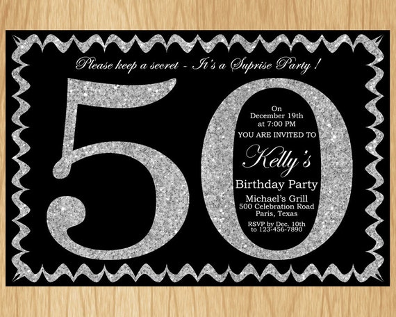 50th birthday invitation silver glitter birthday party printable surprise birthday invitations