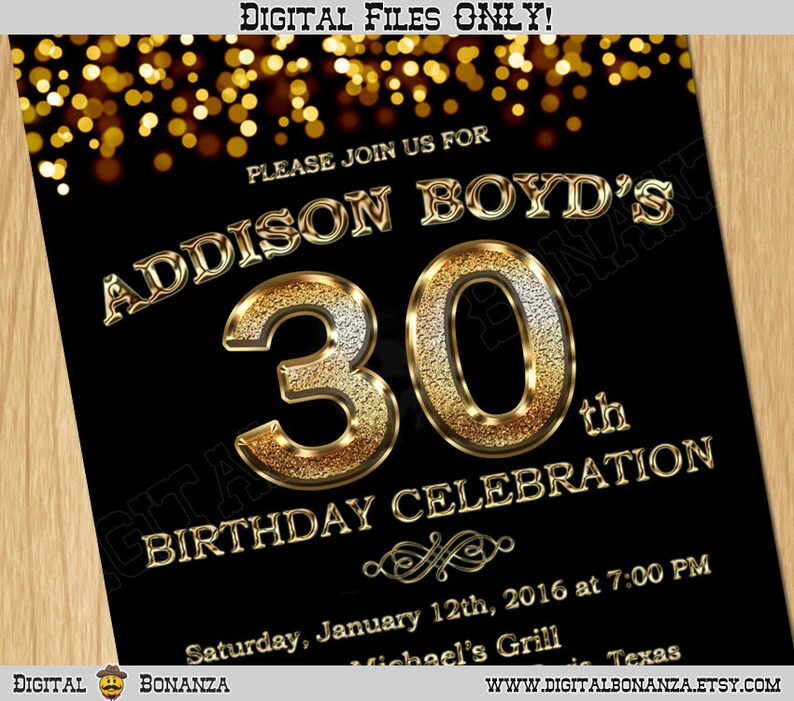 30th Birthday Invitation Gold Glitter Party Invitation Elegant - Etsy