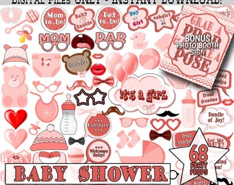 Girl Baby Shower Photo Booth Props, Rose Red (Digital Download)