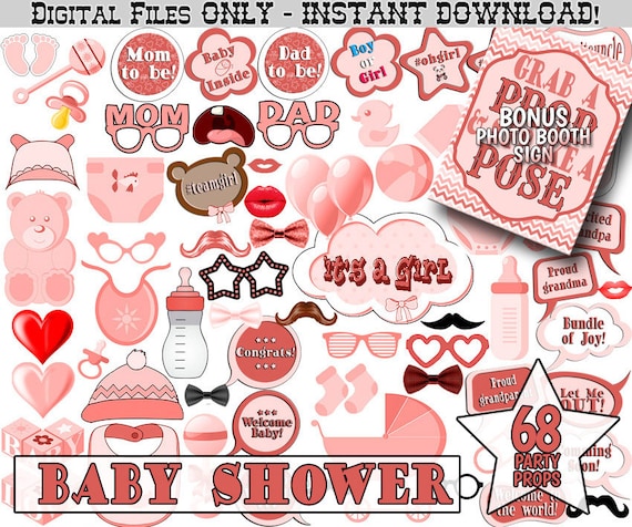Girl Baby Shower Photo Booth Props Rose Red Baby Shower Girl 68