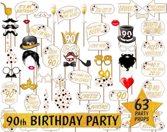 Photo Booth stampabile per la festa del 90° compleanno, bouquet Marsala, oro e fiori, selfie con Photo Booth