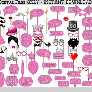 50th Birthday Party Printable Photo Booth Props Hot Pink and - Etsy Canada