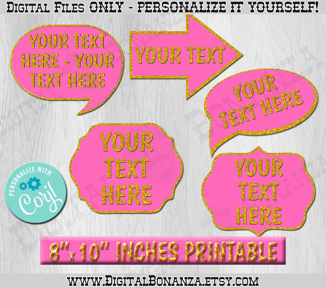 Editable Photo Booth Props Add Your Text Custom Speech Bubble Gold ...