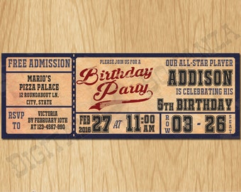 Vintage Baseball Birthday Party Invitations - Boy Birthday - Personalized / Digital file - Print It Yourself K0003