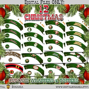 Christmas Cupcake Wrapper and Topper, Set of 12 Designs, Instant Download PDF digital File Only WBXmas image 4