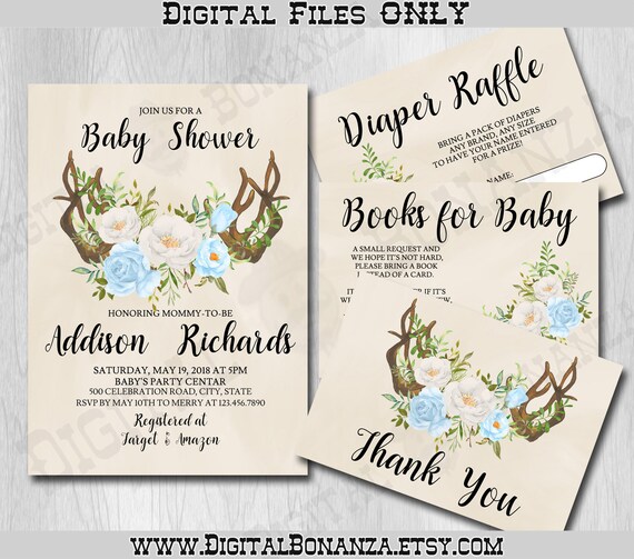 Baby Shower Invitation, Baby Boy Shower, Blue Watercolor Flowers, Oh Dear, A Baby is Here, DIGITAL FILE ONLY BS026 Il_570xn