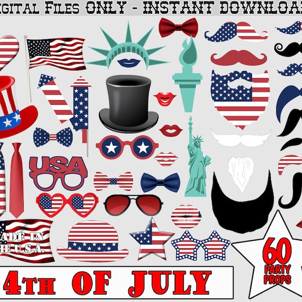 4th of July Photo Booth Props, Independence Day Props, Party Decor, Patriotic Photobooth, American, Red White and Blue, Memorial Day