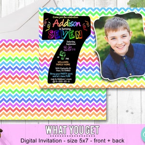 7th Birthday Invitation Rainbow Chevron. Edit Yourself Online. Seventh Birthday Party Invite with Photo Printable Digital DIY Corjl image 5