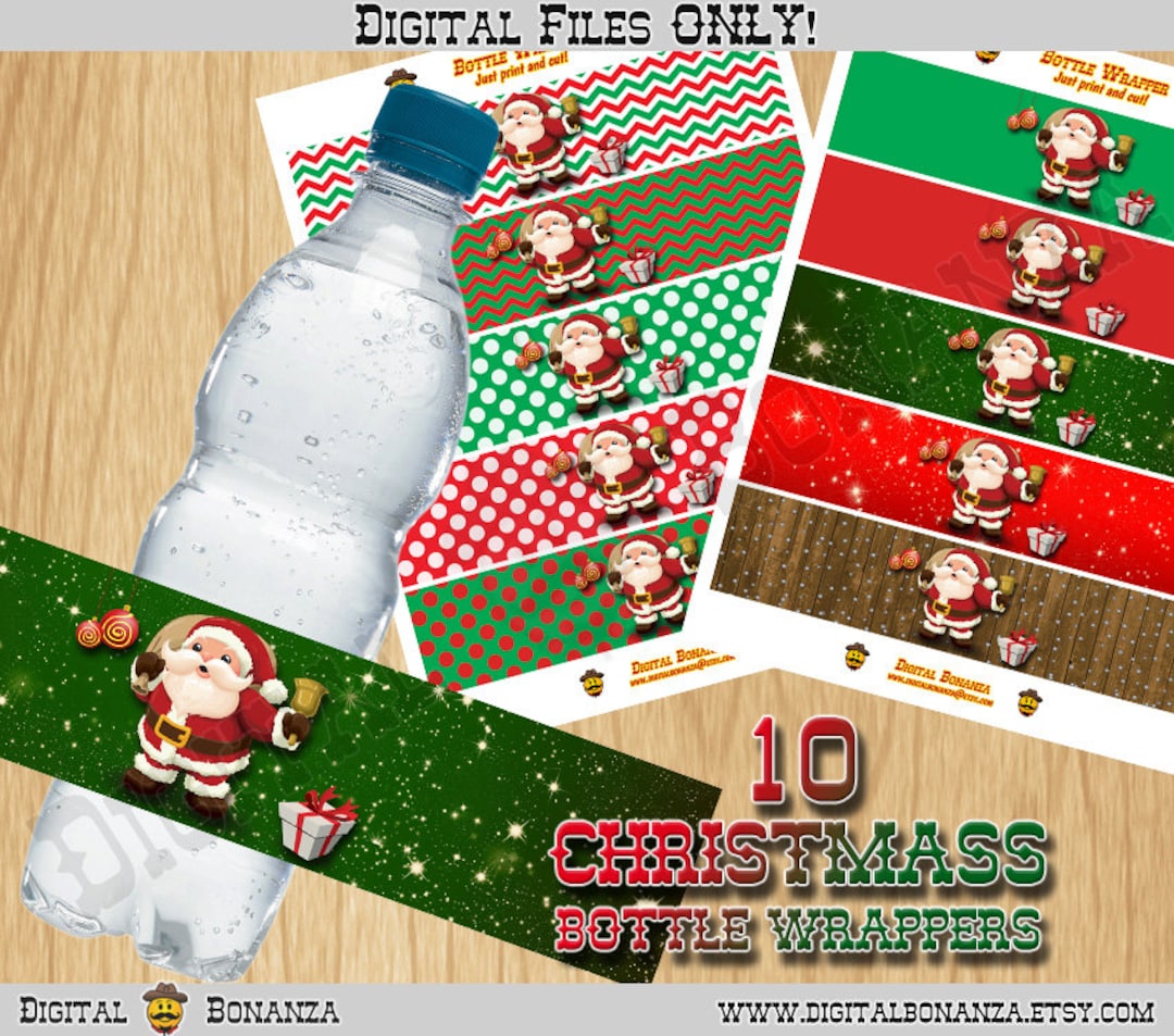 Christmas Water Bottle Labels, Marry Christmas, Santa Claus, Xmas ...