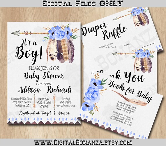 Baby Shower Invitation, Baby Boy Shower, Blue Watercolor Flowers, It's a Boy, DIGITAL FILE ONLY BS021 Il_570xn