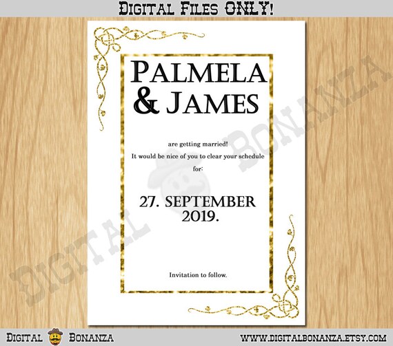 Save the Date White and Gold Classic Elegance Design SD001 Il_570xn