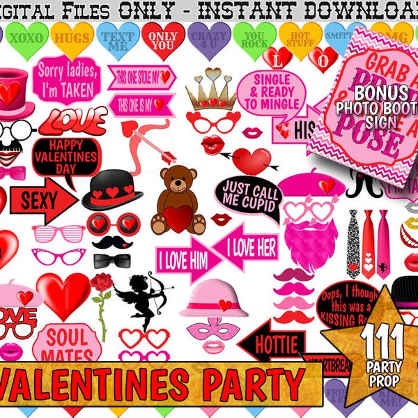 Valentines Photo Booth Props MEGA PACK Valentine PhotoBooth Prop, Kissing Booth, Valentines Party Props, Valentines Day Decor, Printable PDF