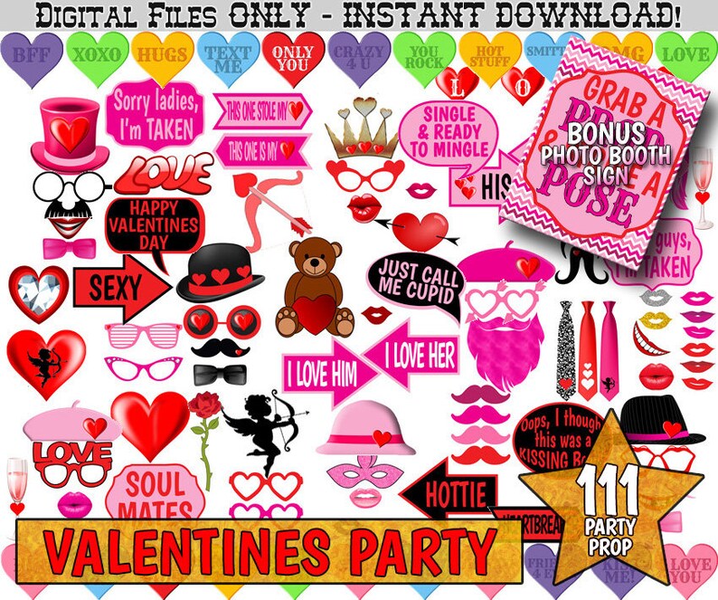 Valentines Photo Booth Props MEGA PACK Valentine PhotoBooth Prop, Kissing B...