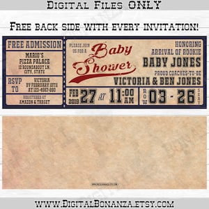 Baseball Baby Shower Invitations, Vintage Baseball Ticket Invitation, Vintage Baby Shower, Digital Files Only Print It Yourself image 4