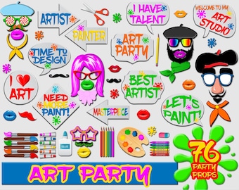 Accessori per photo booth per feste artistiche, tema artistico stampabile (download digitale)