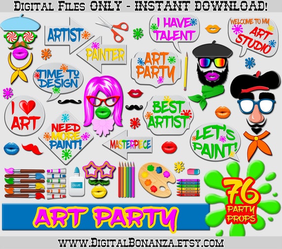 Art Birthday Props, Art Party Printable Photo Booth, Art Themed Artist