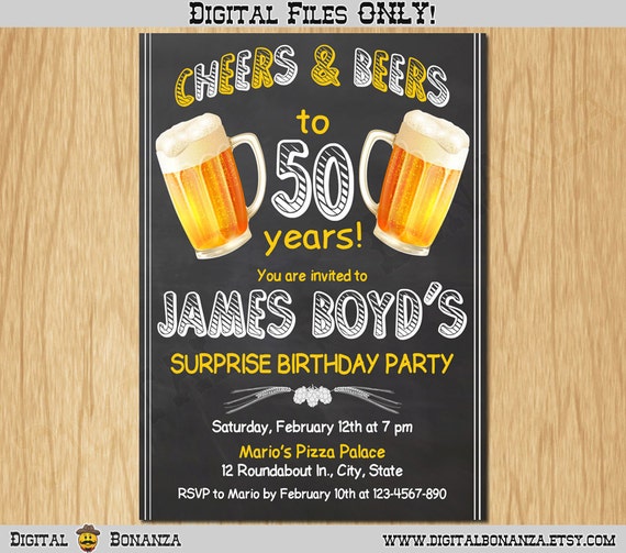 50th 60th 70th Any Age Birthday Invitation Cheers & Beers Invite Surprise Birthday Chalkboard Invite Beer Party Printable Digital AB08-50 Il_570xn
