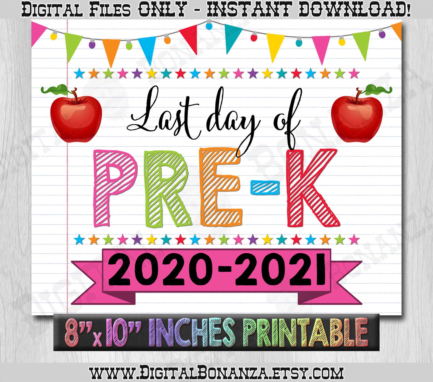 Last Day of PreK Sign Instant Download Last Day of School Etsy