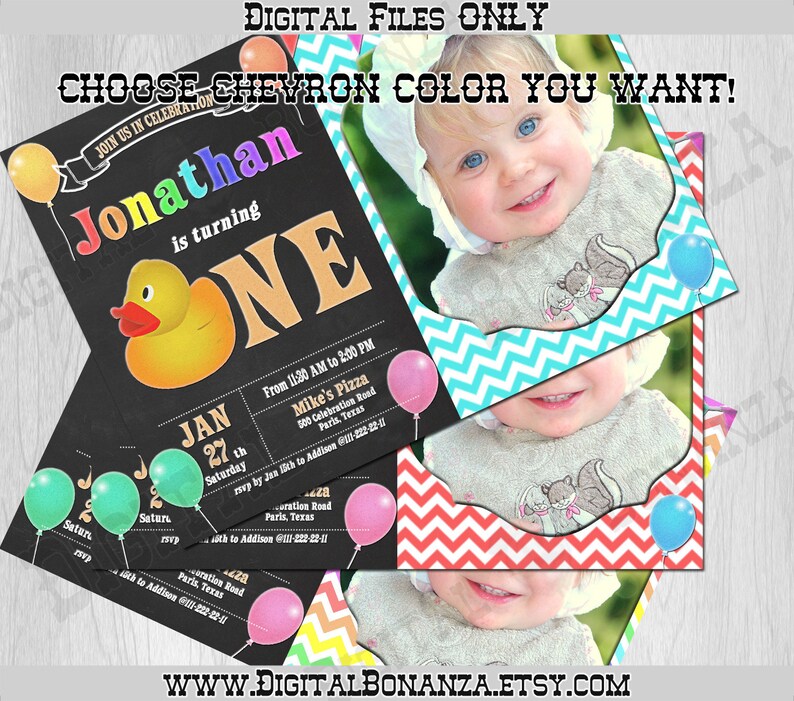 Duckling Birthday Invitation Baby Duck First Birthday Party Etsy